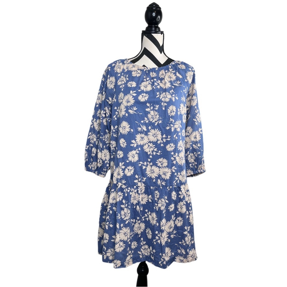 NWT GAP Sz M Blue & Cream 100% Cotton Floral Tiered Mini Dress